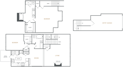 floor plan for the two bedroom, two bathroom apartment at The  Ellington